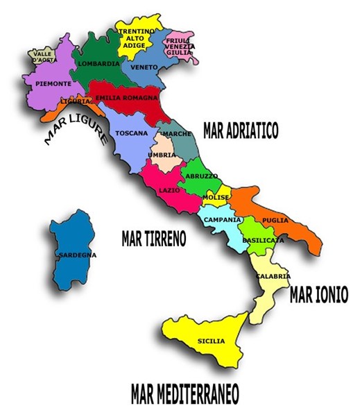 Mapa Italiano, bem ao norte a Lombardia