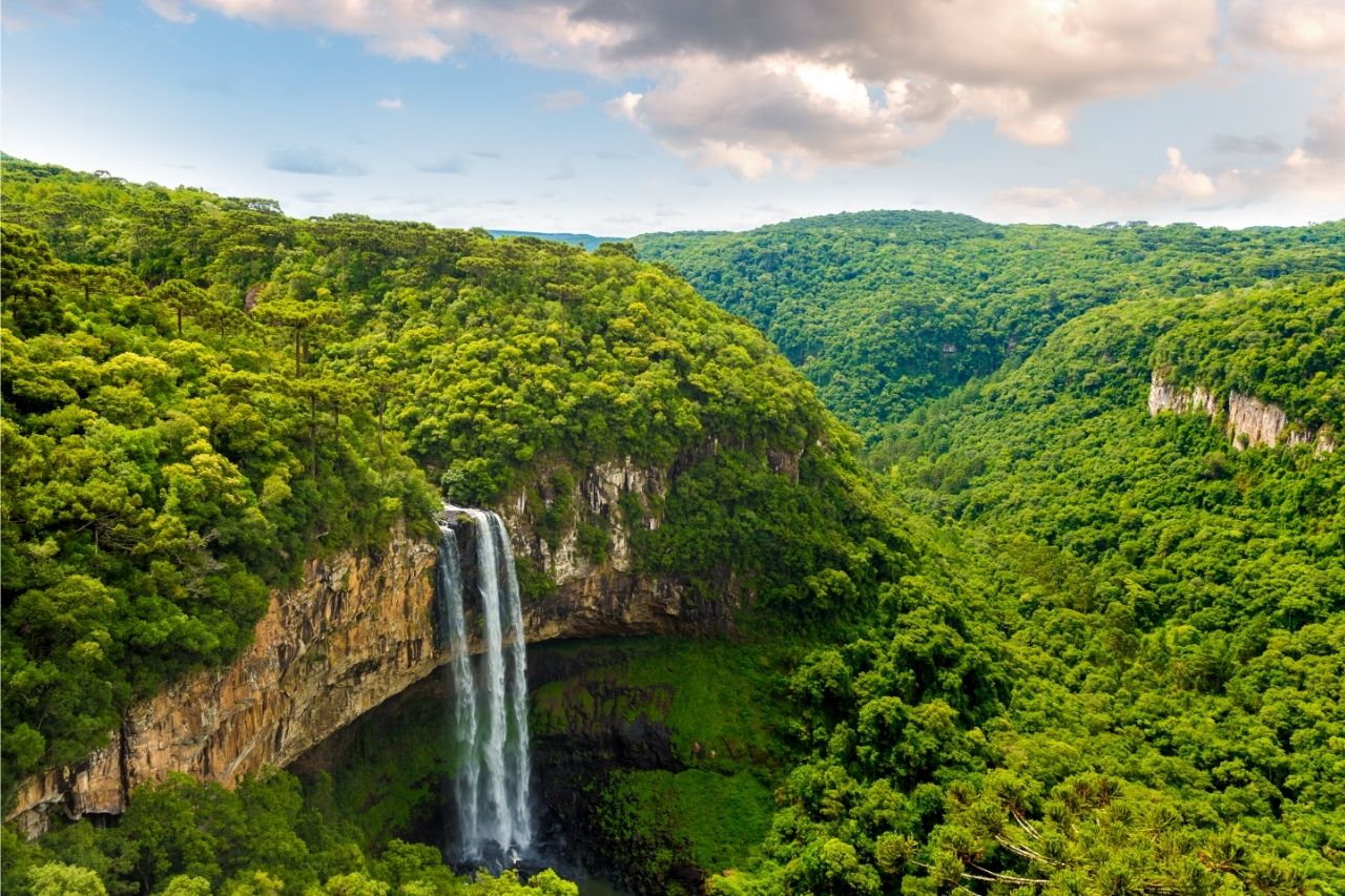 Na foto, imagem de uma cachoeira em Canela, no Rio Grande do Sul, o que fazer em Canela